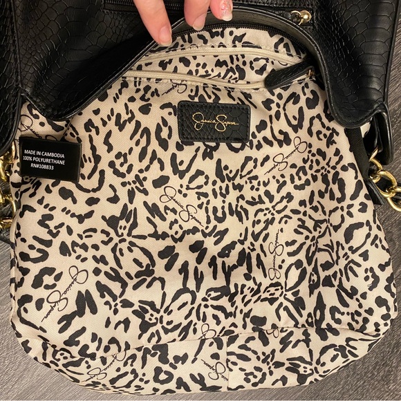 Jessica Simpson black faux snake skin gold studded shoulder bag purse tote EUC - Picture 7 of 16